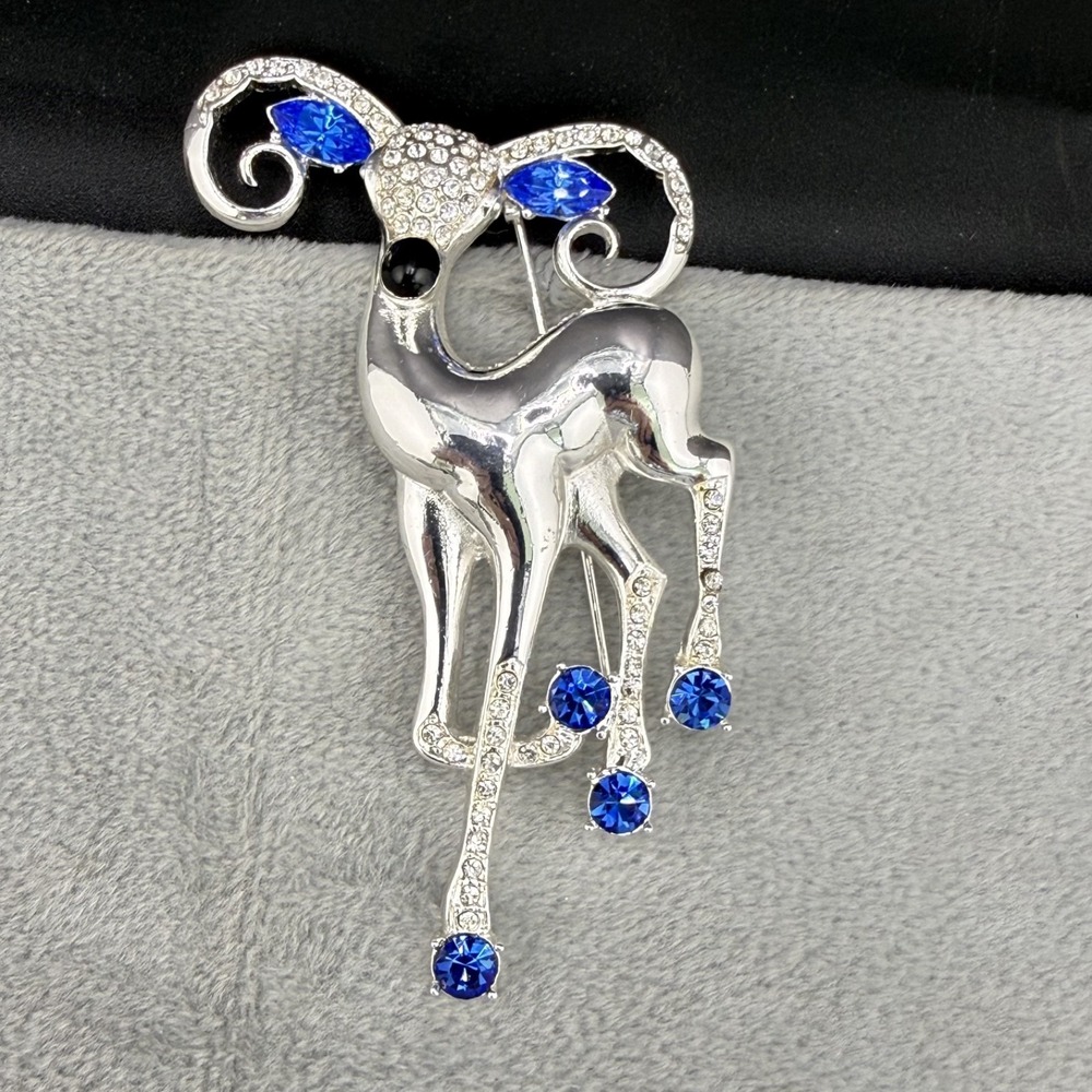 Vintage Eisenberg Ice Ram Reindeer‎ Silver Tone Rhinestone Deer